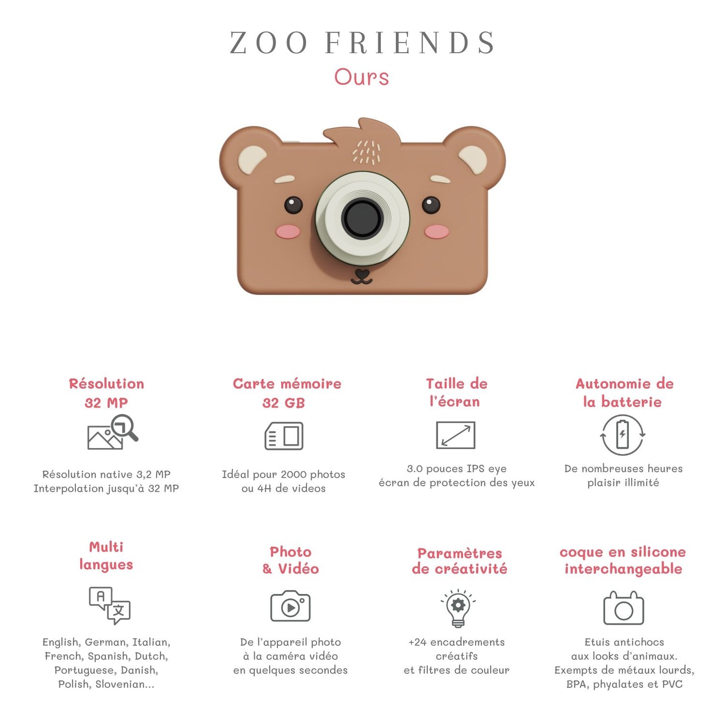 The Zoofamily Kinderkamera Zoo friends Bär bei Bärechind, Kinderkamera mit kuscheligem Bären-Design.