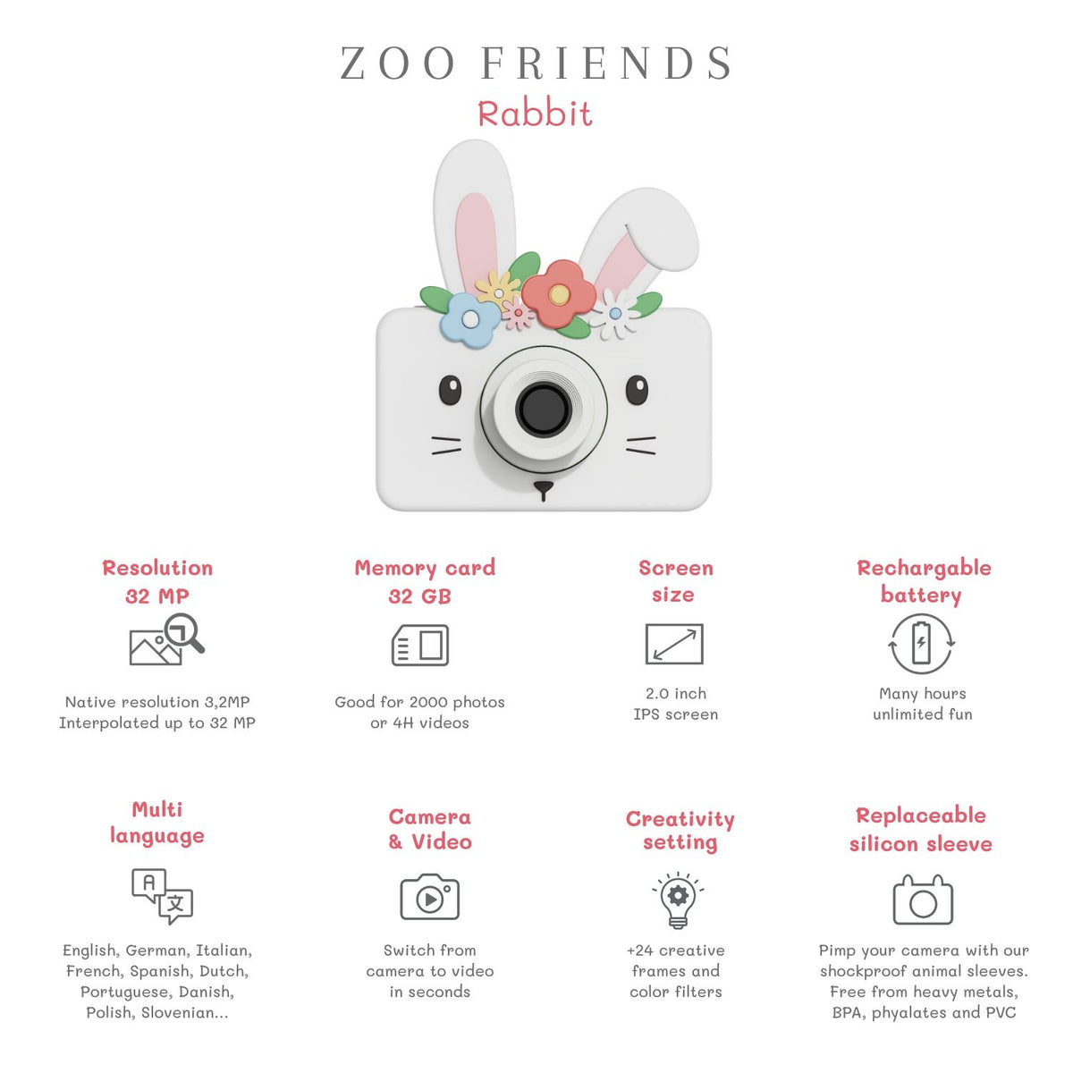 The Zoofamily Kinderkamera Zoo friends Hase bei Bärechind, Kinderkamera mit niedlichem Hasen-Design.