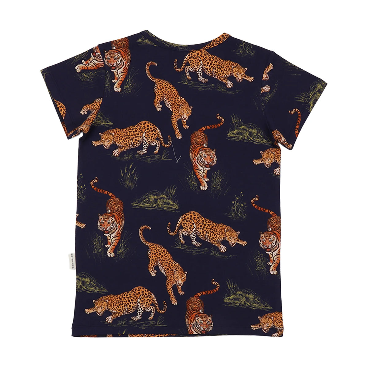 Kurzarm T-Shirt mit Tiger und Leoparden, blau