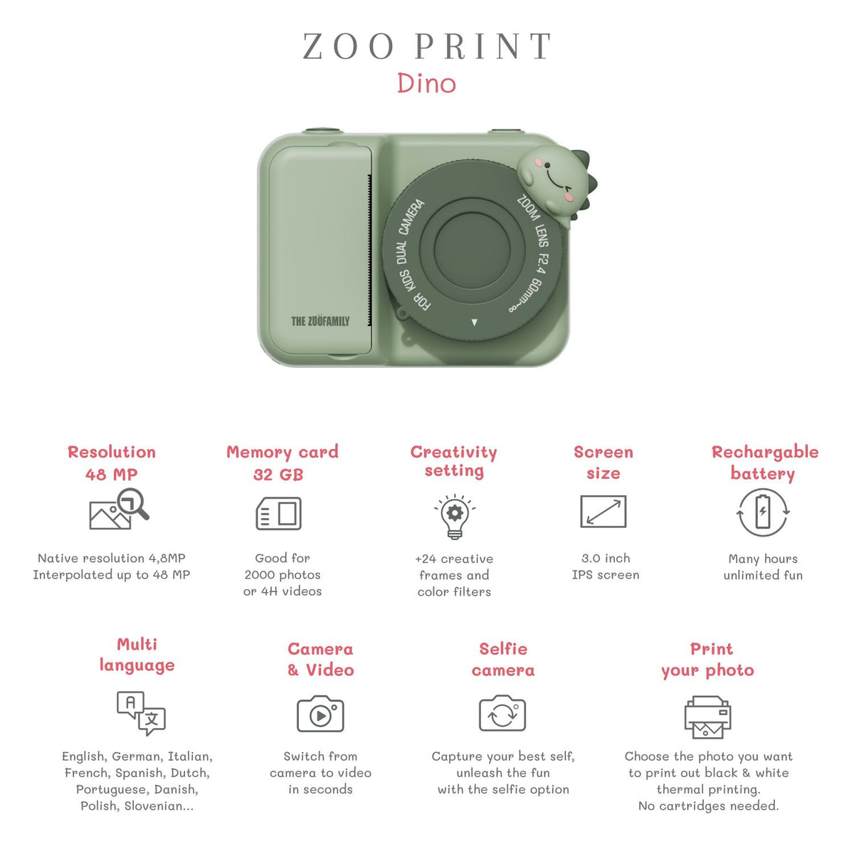 The Zoofamily Kinderkamera Zoo Print, Dino