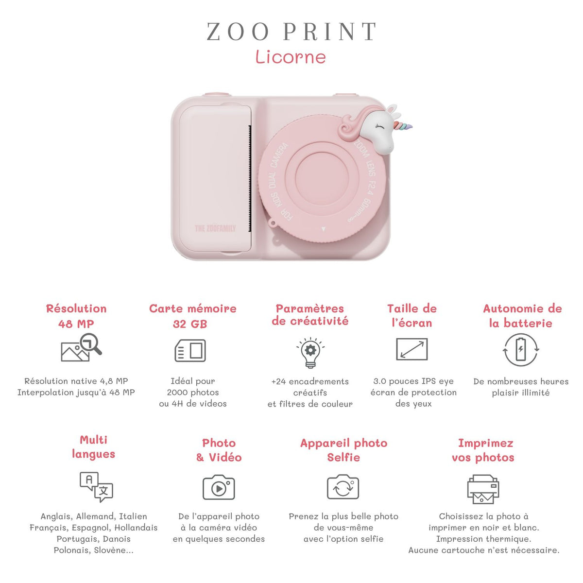 The Zoofamily Sofortbildkamera Zoo Print Einhorn bei Bärechind, Kindersofortbildkamera mit Einhorn-Design.