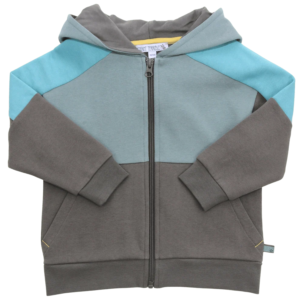 Enfant Terrible Kapuzen-Sweatjacke mit Colourblocking in moss-pistachio, bei Bärechind