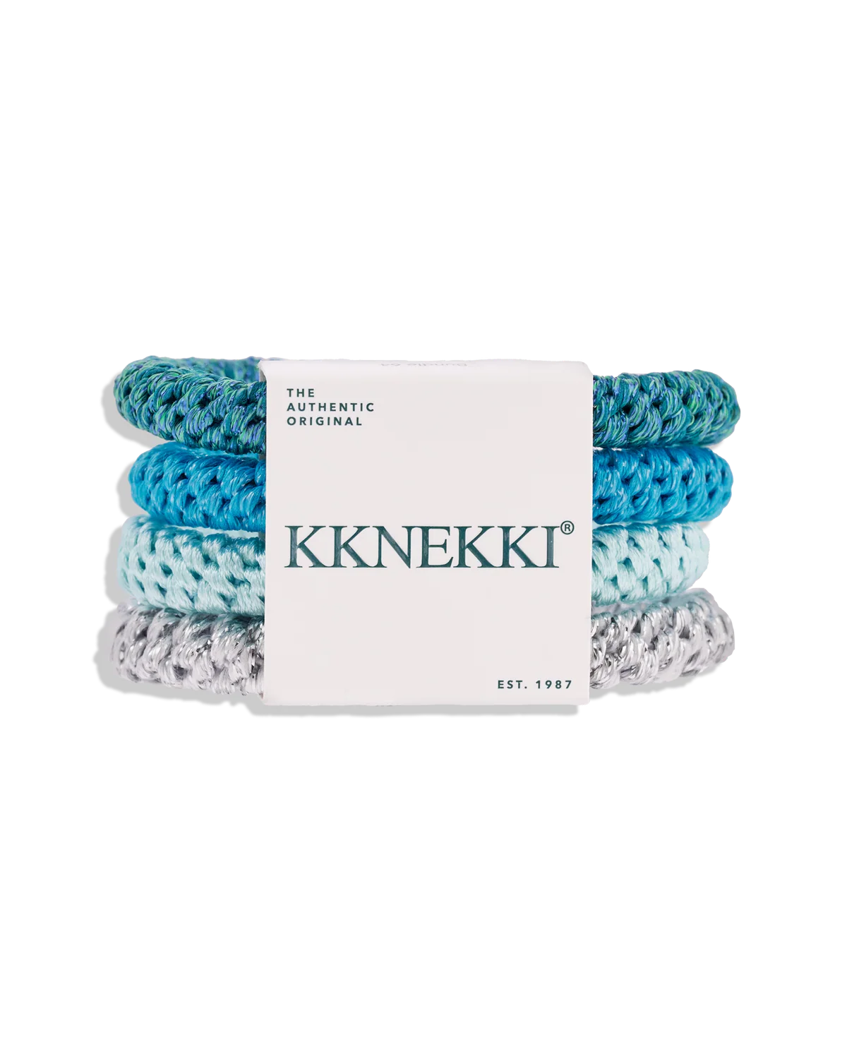 KKNEKKI Haargummi Set in Türkis und Blau, 4 Stück, nachhaltig und elastisch – erhältlich im Bärechind in Winterthur, Zürich, Schweiz