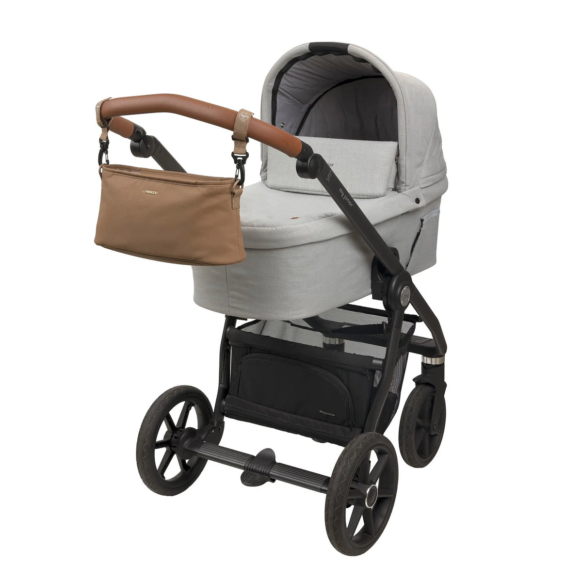 Lässig Kinderwagen Organizer Haselnussbraun am Kinderwagen bei Bärechind