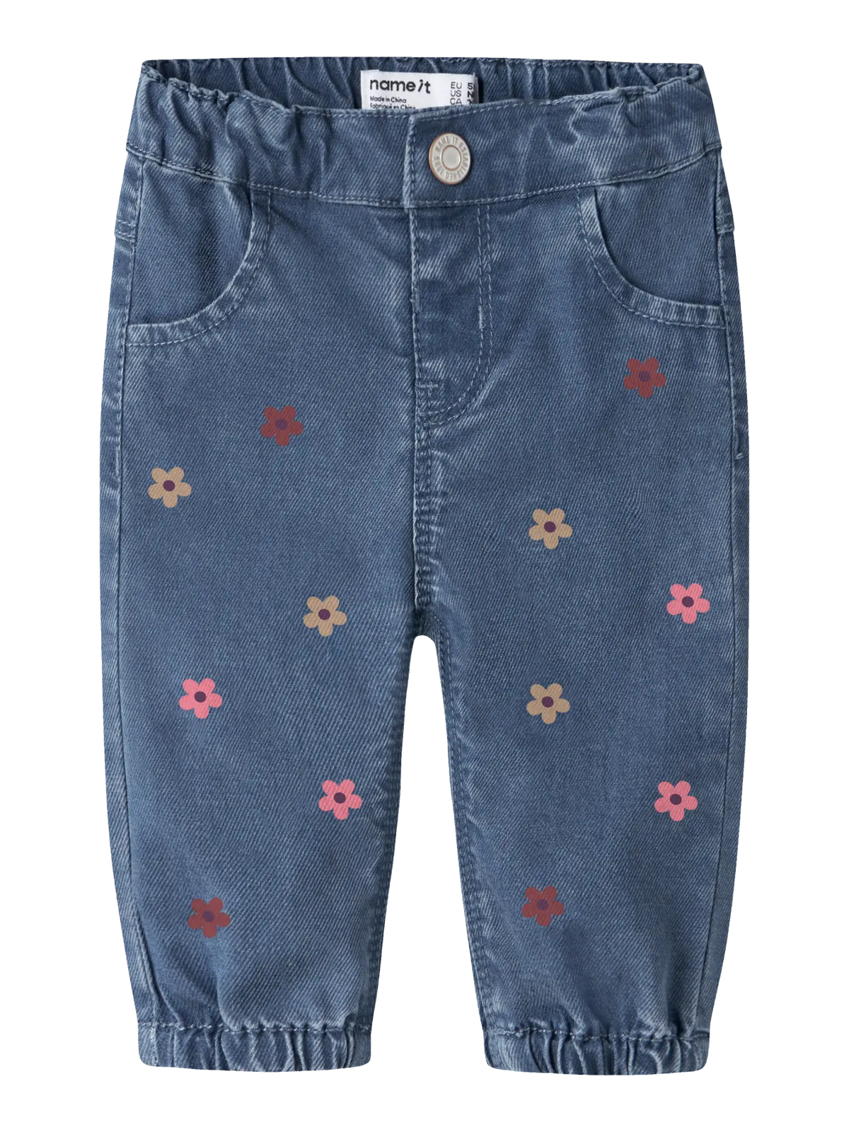 Mittelblaue Mom-Jeans mit Blumenstickerei für Kinder von name it im Bärechind Winterthur Zürich Schweiz