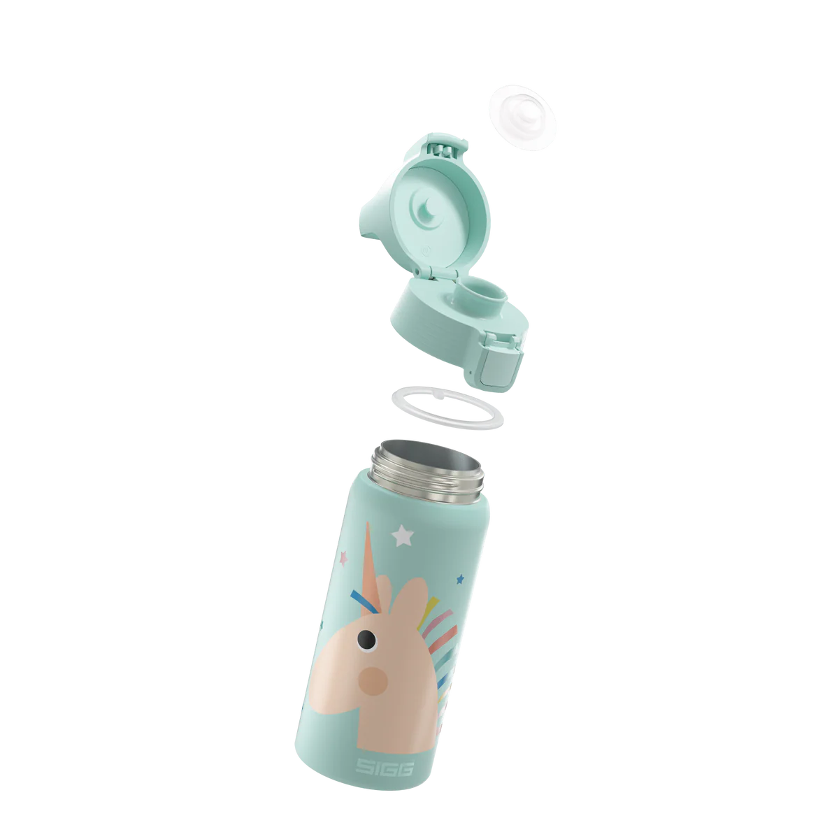 Detailansicht der Sigg Edelstahl Trinkflasche mit geöffnetem ONE Top Verschluss im Bärechind Winterthur Zürich Schweiz