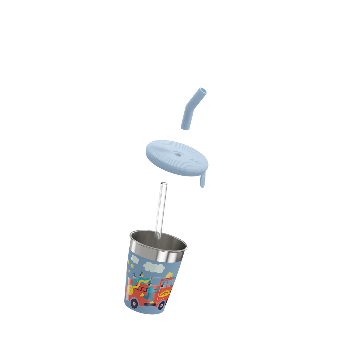 SIGG Edelstahl Kinderbecher mit Feuerwehrmotiv und abnehmbarem Silikondeckel. Erhältlich im Bärechind Winterthur, Zürich, Schweiz.