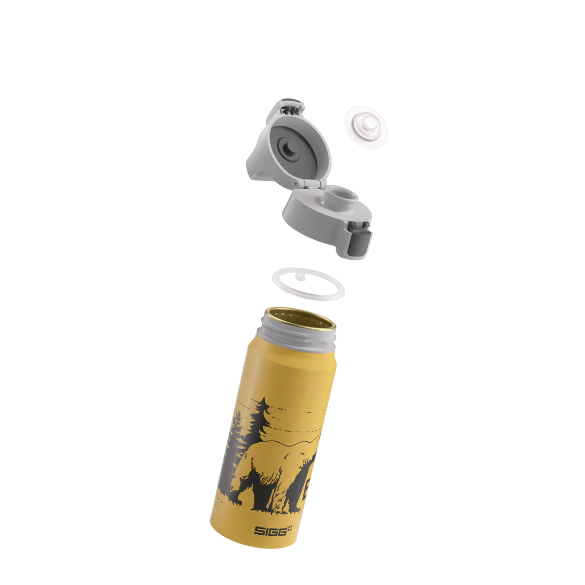 Detailansicht des ONE-Verschlusses der SIGG Aluminium Trinkflasche mit Bärenmotiv. Erhältlich im Bärechind Winterthur, Zürich, Schweiz.