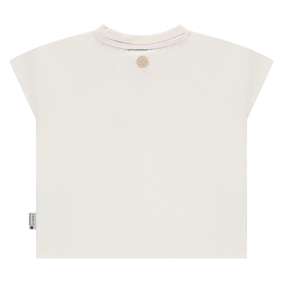 Rückansicht des Kurzarm T-Shirts von Stains & Stories in Ivory mit geradem Schnitt im Bärechind