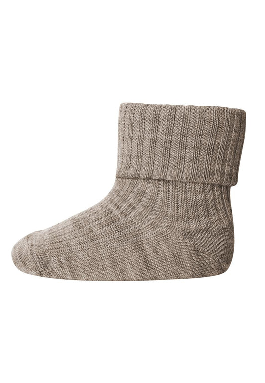 Wool rib baby socks, Light Brown Melange