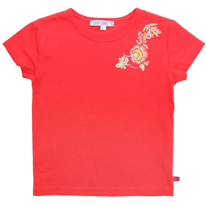 Shirt mit Blumenstickerei, tomato