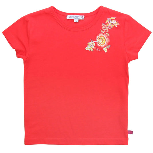 Shirt mit Blumenstickerei, tomato