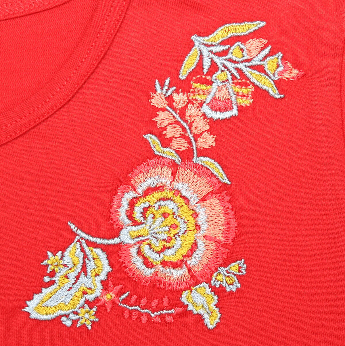Shirt mit Blumenstickerei, tomato