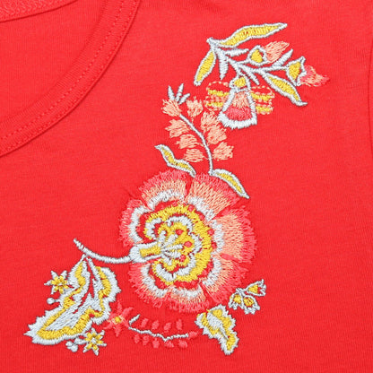 Shirt mit Blumenstickerei, tomato