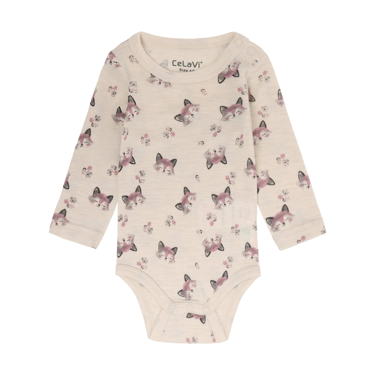 CeLaVi Merino Body Baby mit Fuchsprint in Lilas, Vorderansicht