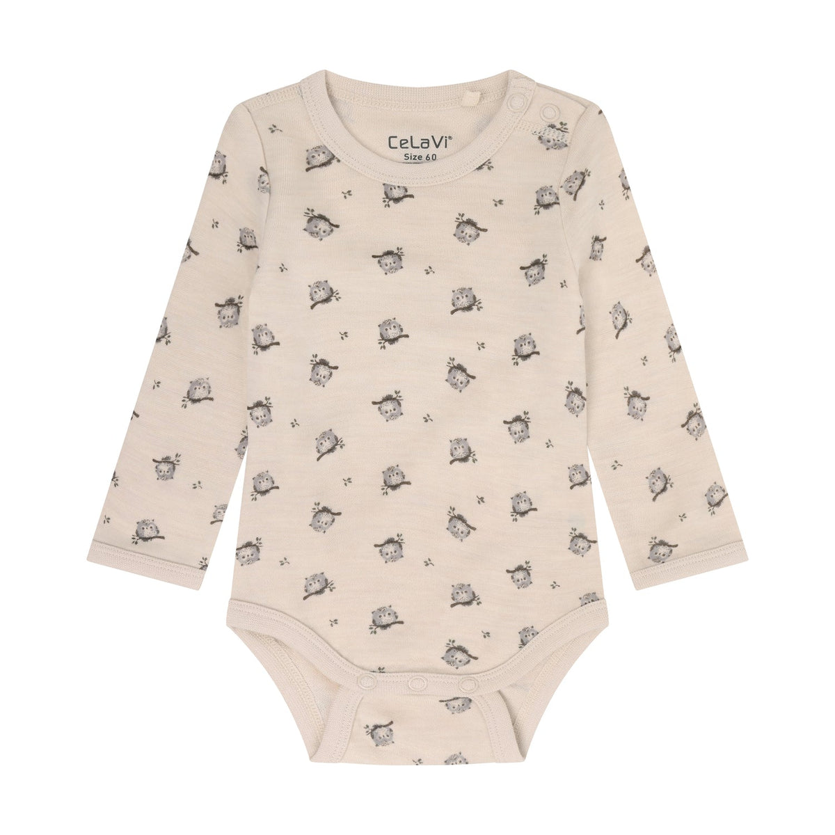 CeLaVi Body Baby mit Eulenprint in Mocha Meringue, Vorderansicht