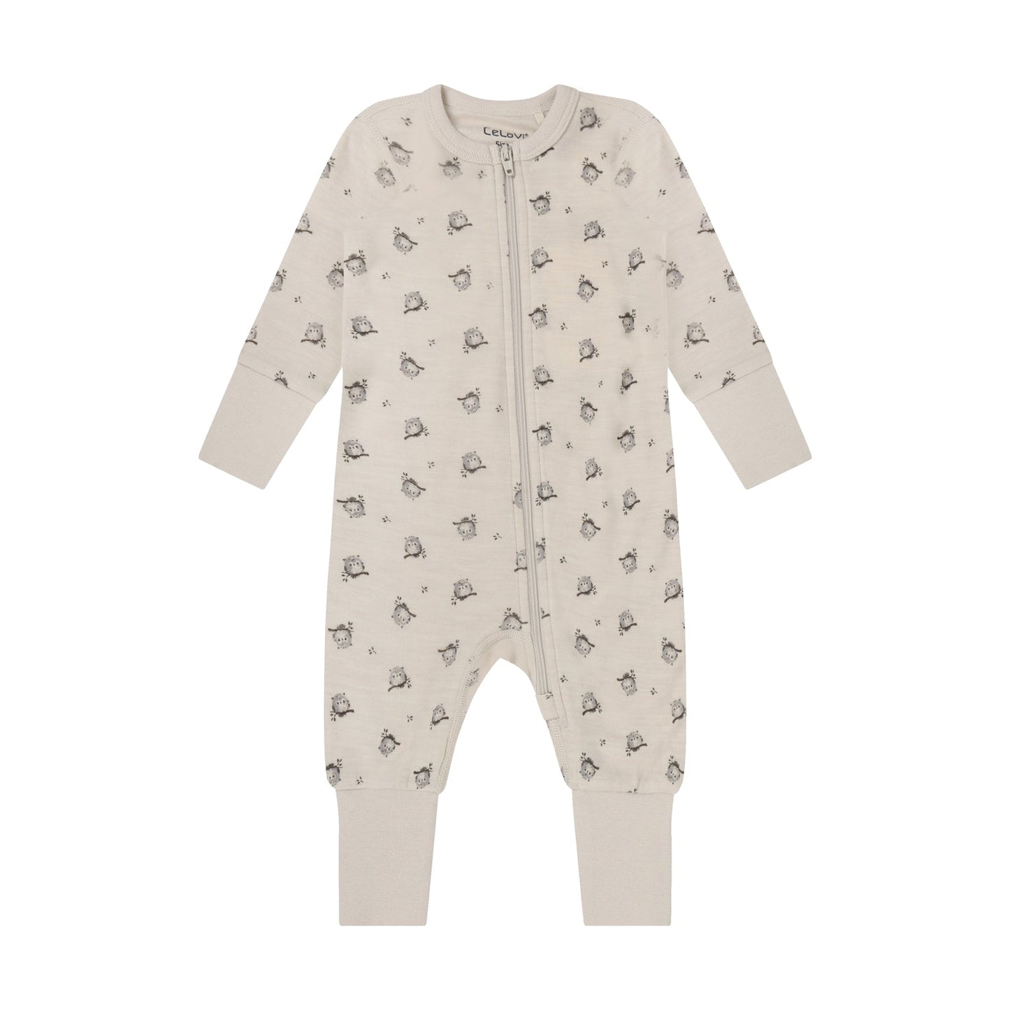 CeLaVi Strampler Baby mit Eulenprint in Mocha Meringue, Vorderansicht