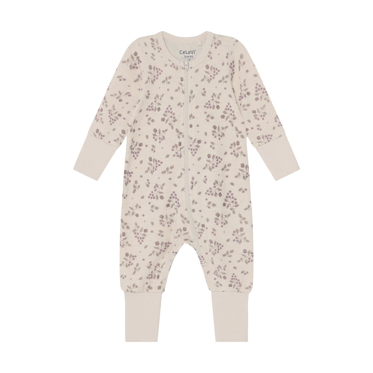 CeLaVi Strampler Baby mit Blumenprint in Grape Shake, Vorderansicht