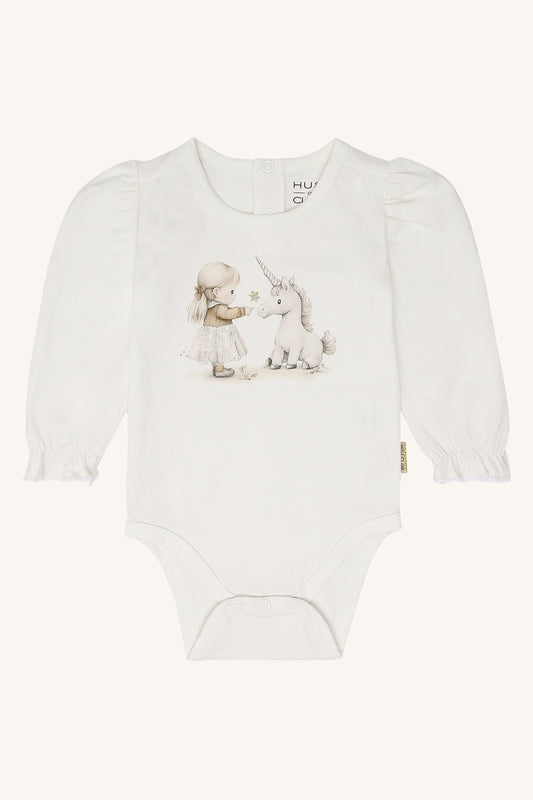 Hust & Claire Babybody mit Einhornmotiv, Weiss