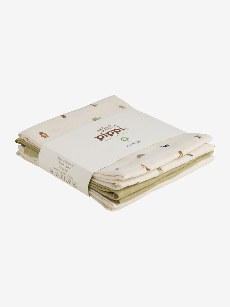 Musselin Nuschi 3er Set aus Bio Baumwolle, Woodsmoke