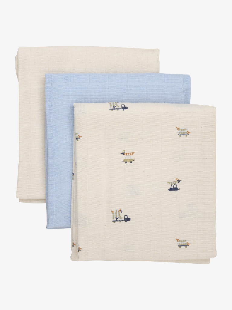 Musselin Nuschi 3er Set aus Bio Baumwolle, Celestial Blue