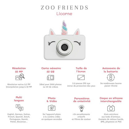 The Zoofamily Kinderkamera Zoo friends Einhorn bei Bärechind, Kinderkamera mit süssem Einhorn-Design.