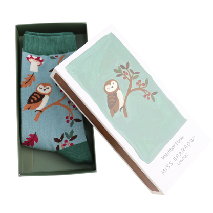 Miss Sparrow Bambus Socken Damen Wald & Eule