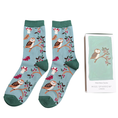 Miss Sparrow Bambus Socken Damen Wald & Eule