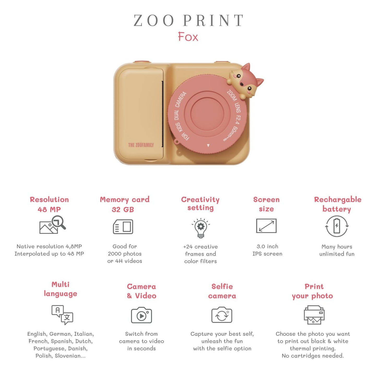 The Zoofamily Kinderkamera Zoo Print,  Fuchs