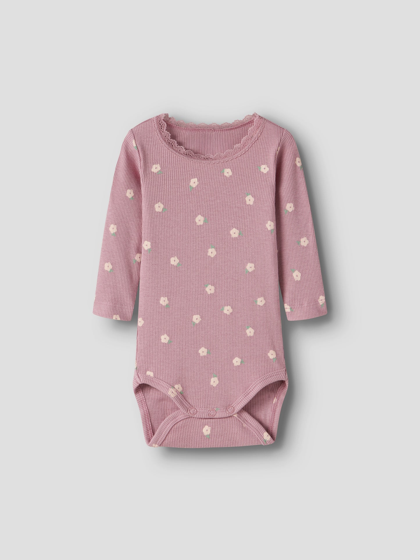 NAME IT Langarm Ripp Body aus Baumwolle und TENCEL™ Lyocell in Altrosa mit zartem Blumenprint für Babys