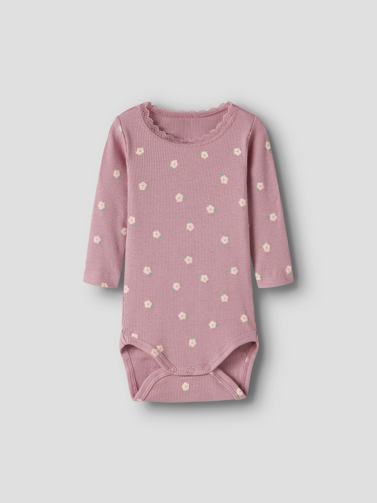 NAME IT Langarm Ripp Body aus Baumwolle und TENCEL™ Lyocell in Altrosa mit zartem Blumenprint für Babys