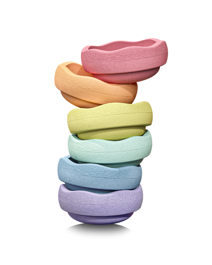 Buntes Stapelstein Set in sanften Pastellfarben – perfekt für kreatives Spielen und Balancieren. Entdecke nachhaltiges Spielzeug von Stapelstein im Bärechind in Winterthur, Zürich, Schweiz.