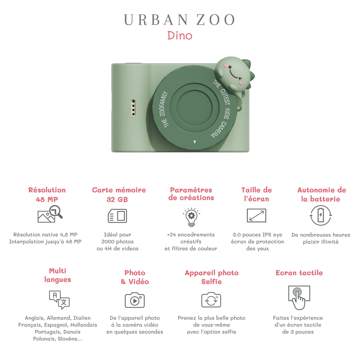 The Zoofamily Kinderkamera Urban Zoo Dino bei Bärechind, Kinderkamera mit coolem Dino-Design.