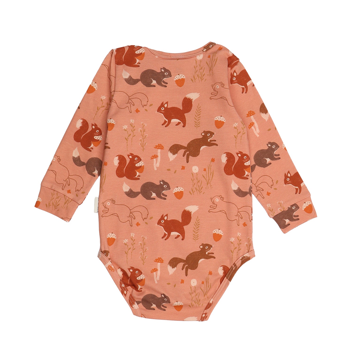 Rückseite des Babybodys aus Bio-Baumwolle mit Einhörnchenmotiv – erhältlich bei Bärechind in Winterthur, Zürich, Schweiz.

