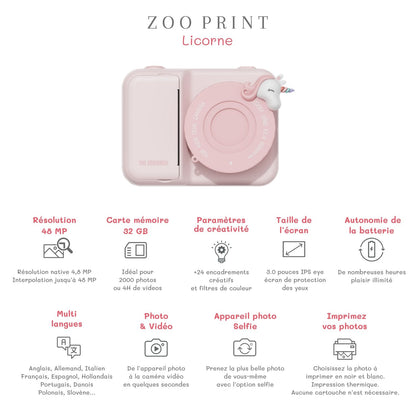 The Zoofamily Sofortbildkamera Zoo Print Einhorn bei Bärechind, Kindersofortbildkamera mit Einhorn-Design.