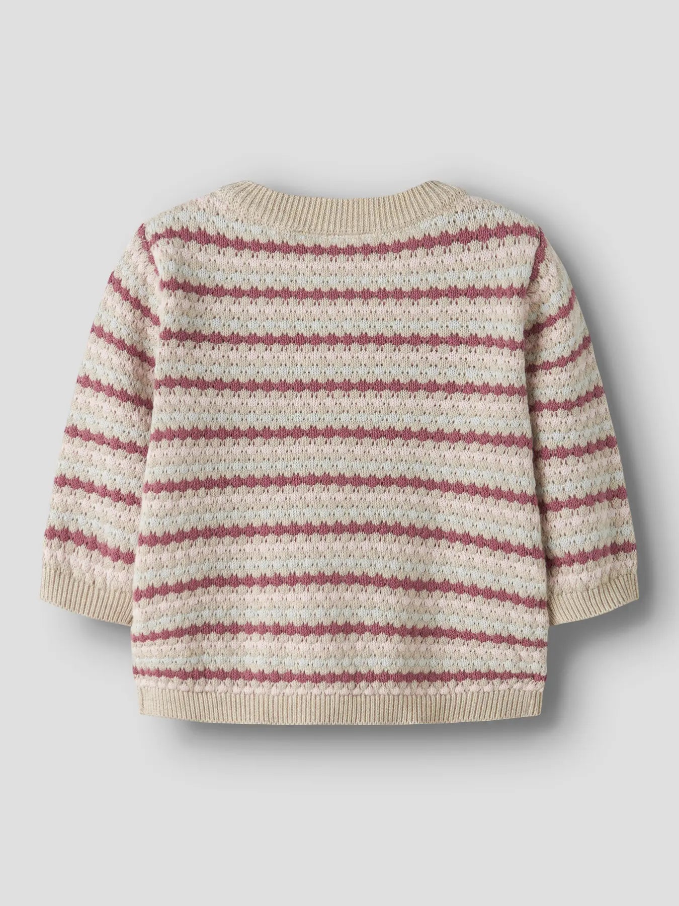 Gestreifte Baby Strickjacke in rosa aus Baumwolle mit Knöpfen, erhältlich bei Bärechind Winterthur Zürich Schweiz.