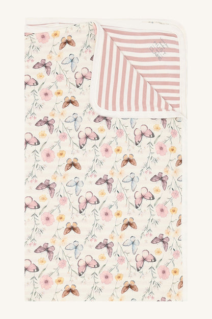 Babydecke aus Bambus Viskose mit Schmetterlingsmotiv und Streifen in Rosa im Bärechind Winterthur