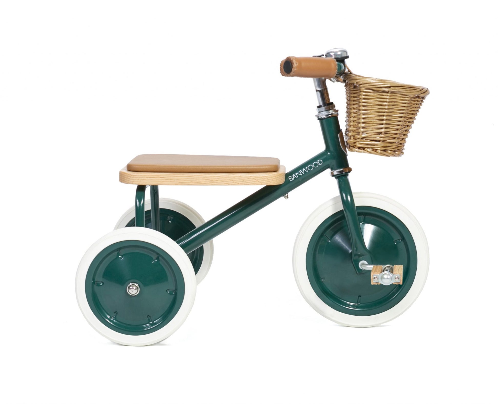 Grünes Banwood Trike nachhaltiges Kinderfahrzeug aus Holz und Stahl