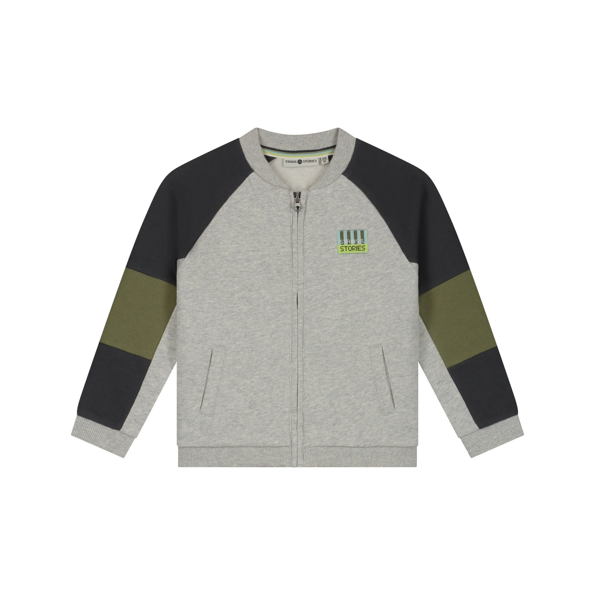 Baumwolle Sweatjacke im Colourblock-Design in Light Grey Melee, Vorderansicht