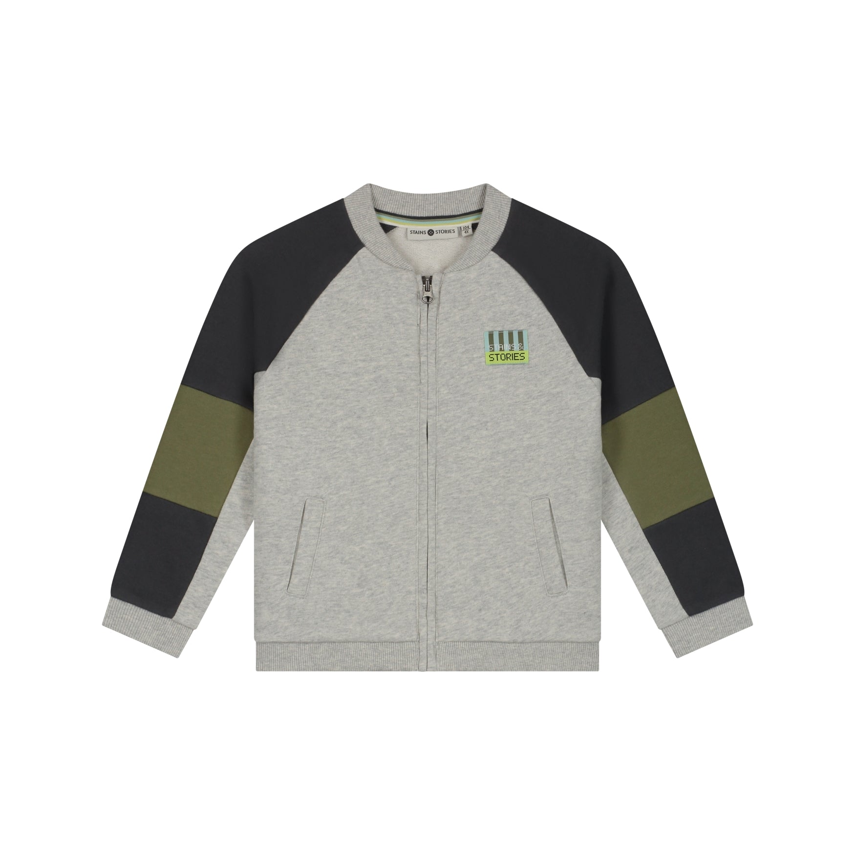 Baumwolle Sweatjacke im Colourblock-Design in Light Grey Melee, Vorderansicht