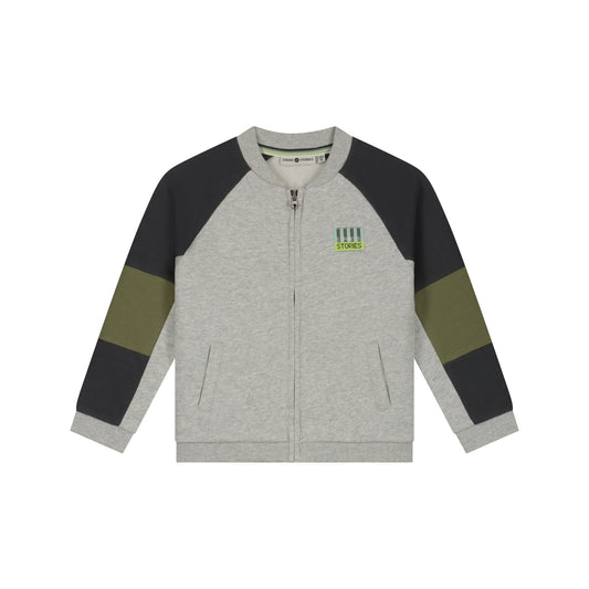 Baumwolle Sweatjacke im Colourblock-Design in Light Grey Melee, Vorderansicht
