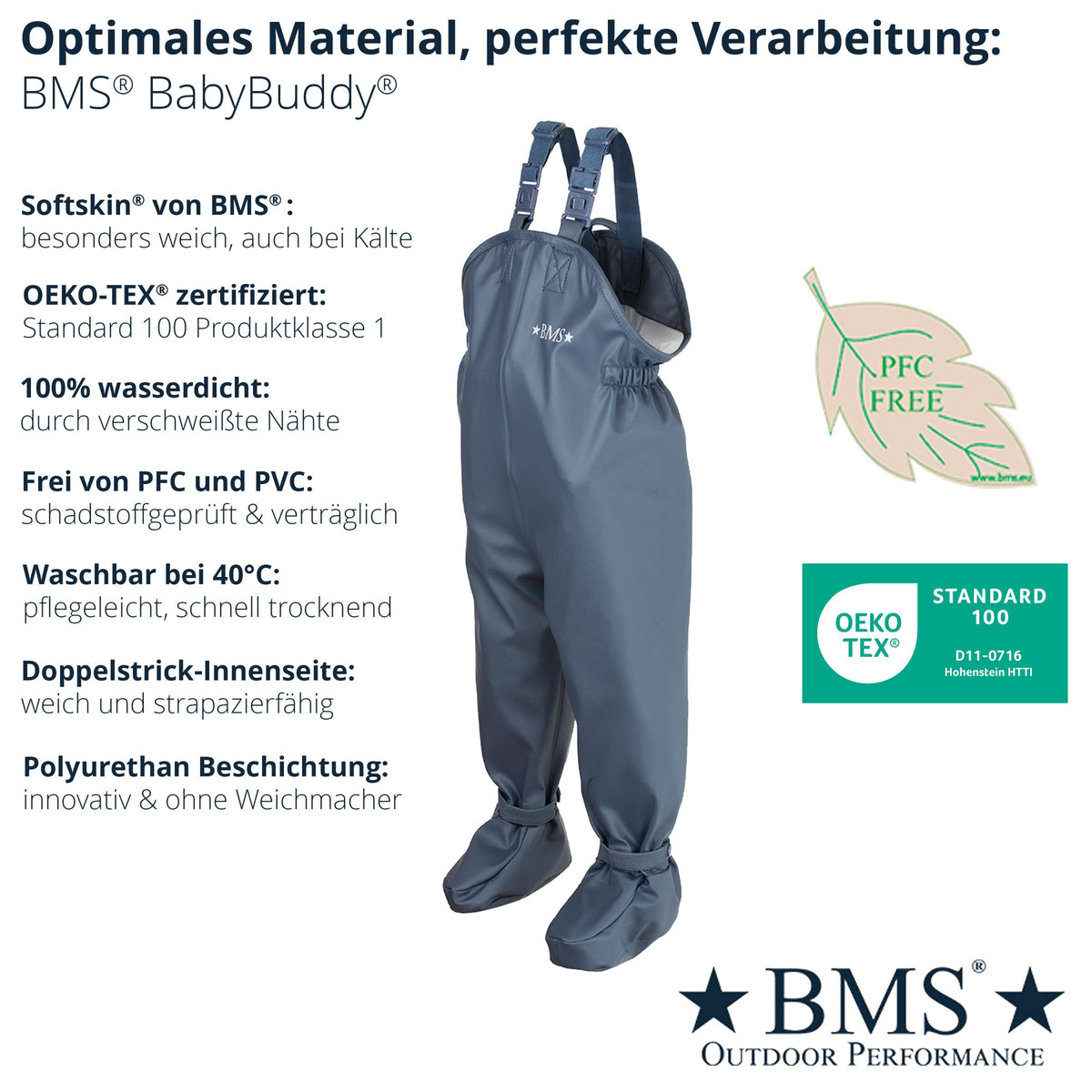 OEKO TEX geprüfte BMS BabyBuddy Navy Regenhose für Babys und Kleinkinder