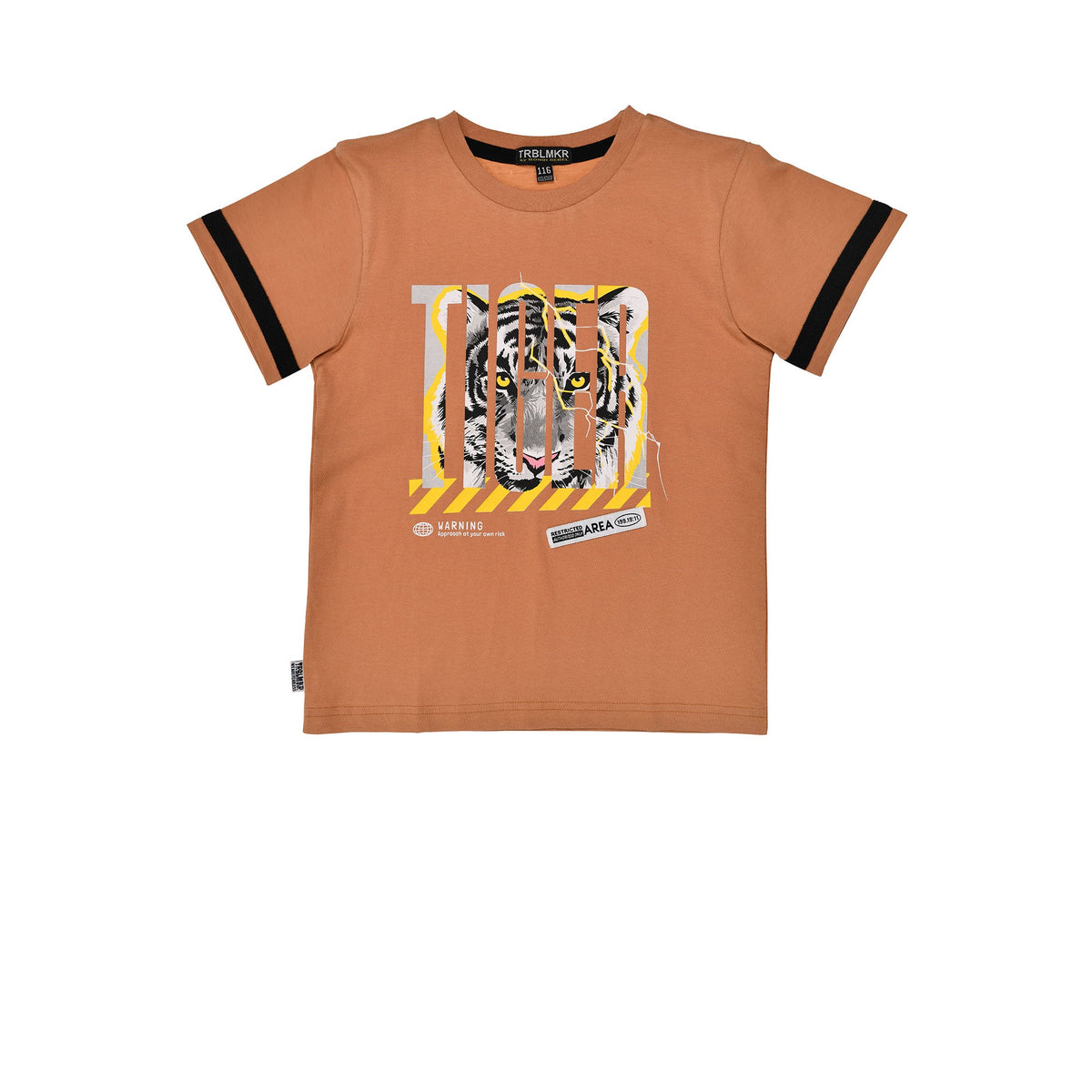 Kinder T-Shirt von Bondi mit Tiger Print in Orange – cooles Jungen Shirt bei Bärechind Kinderladen Winterthur Schweiz