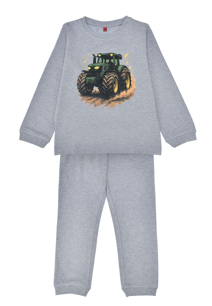 Bondi Kinderschlafanzug in Grau mit Traktorprint und langer Hose im Bärechind Winterthur Schweiz