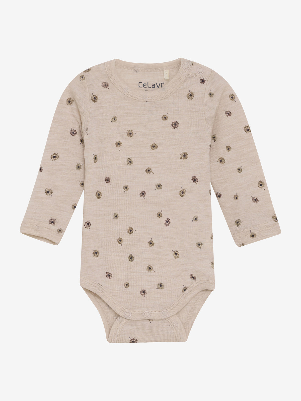 CeLaVi Langarmbody aus Wolle in Rosa mit Blumenmuster, erhältlich im Bärechind Kinderladen in Winterthur, Zürich Schweiz.