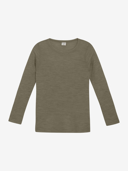 CeLaVi Langarmshirt aus Wolle in Dusky Green – Vorderansicht, erhältlich im Bärechind in Winterthur, Zürich, Schweiz.