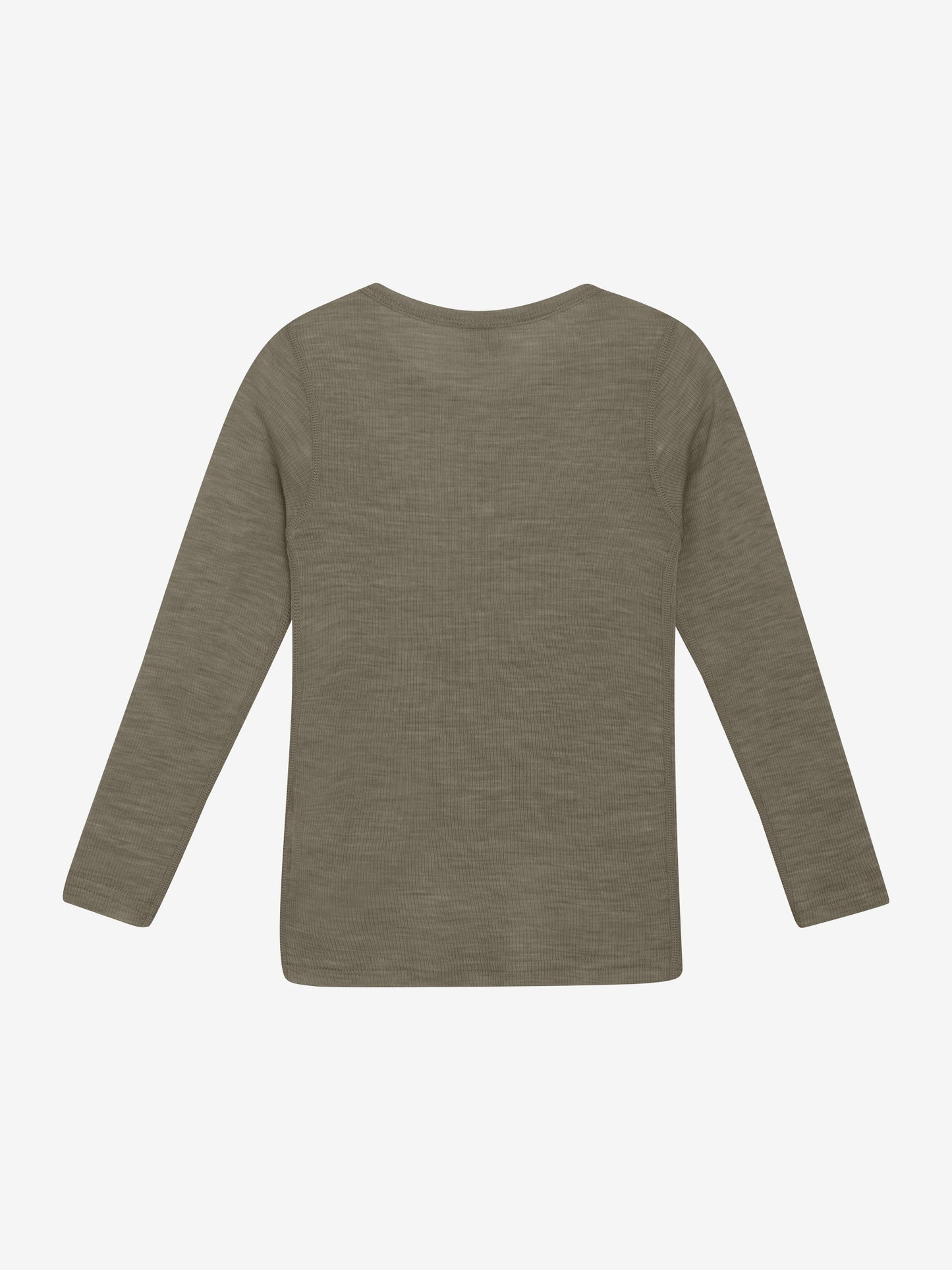 Rückansicht des CeLaVi Langarmshirts aus Wolle – Farbe Dusky Green, im Bärechind in Winterthur, Zürich, Schweiz.