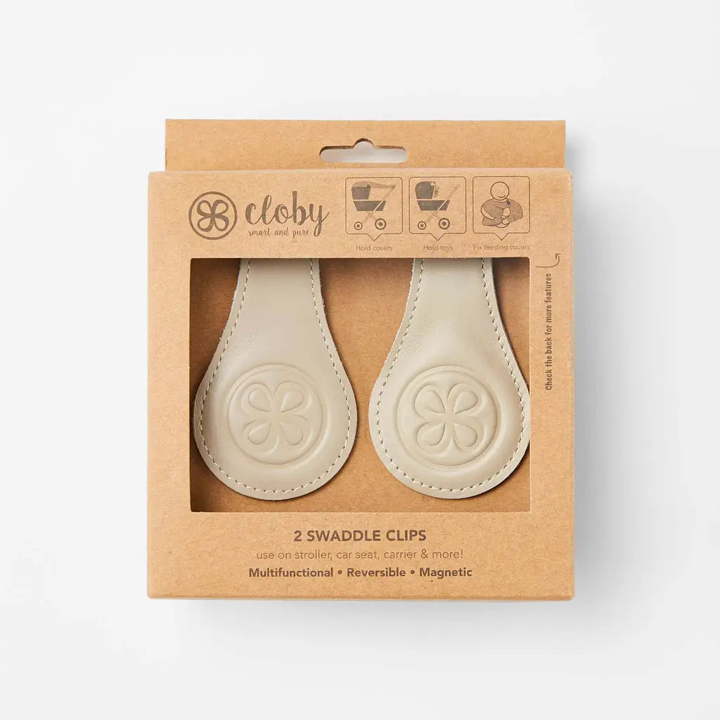 Cloby Kinderwagen Clips aus hellem Kunstleder im 2er Set