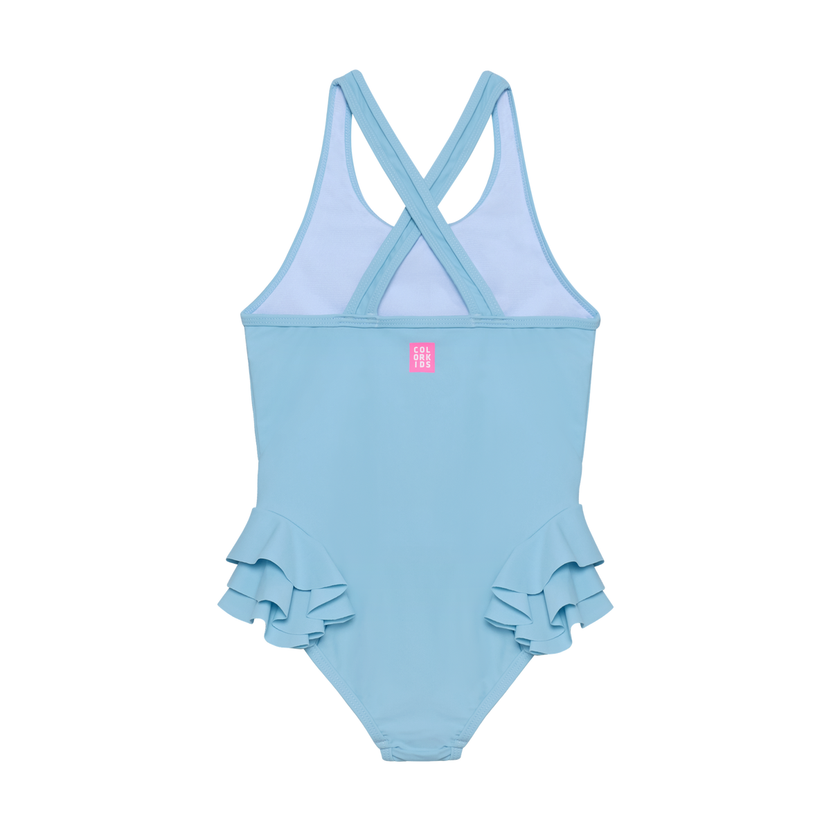 Color Kids Badeanzug Rückseite blau mit Rüschen Kinder Badebekleidung Schweiz