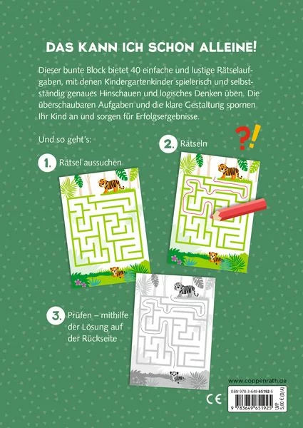 Rätselseite aus dem Coppenrath Kindergartenblock Wilde Tiere, Rätsel ohne Text